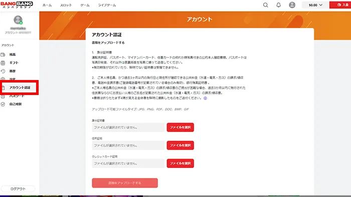 【15ドル】入金不要ボーナス受取方法：本人確認
