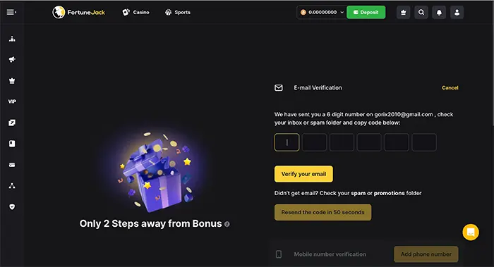 認証コードの入力画面