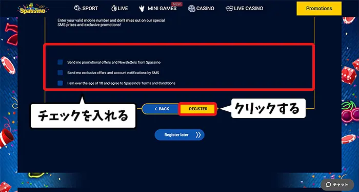 同意にチェックを入れる