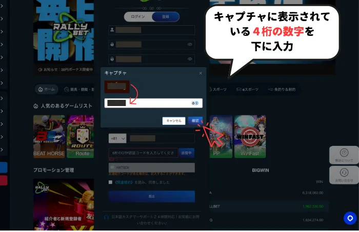 ラリーベット新規登録方法03:画像認証