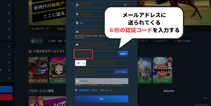 ラリーベット新規登録方法04:メール認証