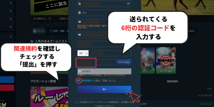 ラリーベット新規登録方法07:電話番号認証